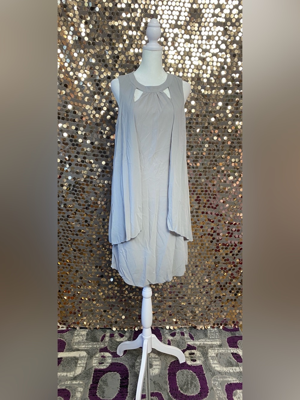 Sleeveless Light Gray Layered Shift Dress #1597